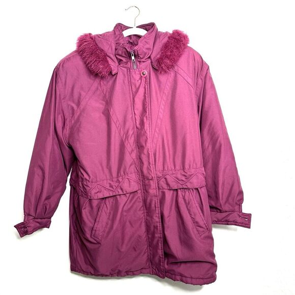 MonteNapoleone Winter Coat Purple Faux Fur Hooded Womens M Medium Vintage FLAW - Picture 1 of 15